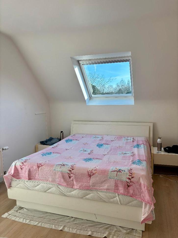 Duurzaam bed te koop., Huis en Inrichting, Slaapkamer | Bedden, Gebruikt, Tweepersoons, 160 cm, 200 cm, Hout, Crème, Ophalen