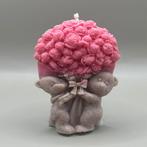 Handgemaakte Geurkaarsen Set – 2x Teddybeer met Rozenboeket, Ophalen of Verzenden, Nieuw, Rood, Kaars