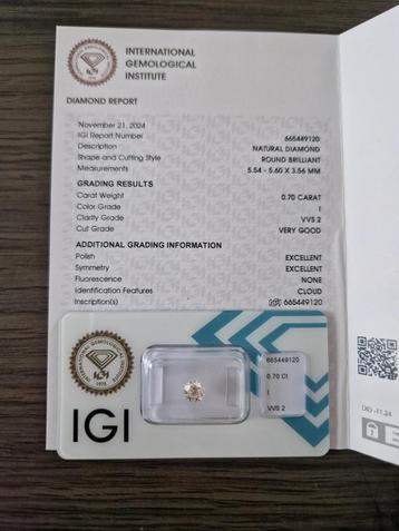 0.70 round natural diamond I VVS2 EX EX VG beschikbaar voor biedingen