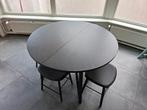 Ronde uittrekbare tafel + 4 tabouretten – donker marmerlook, Ophalen, 100 tot 150 cm, Rond, Zo goed als nieuw