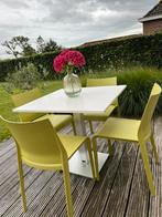 Bistro table en 4 design stoelen, Jardin & Terrasse, Tables de jardin, Enlèvement, Comme neuf, Carré, Synthétique