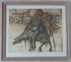 JEF VAN TUERENHOUT / RUITERS / KLEURLITHO / 71x82cm / KADER, Enlèvement