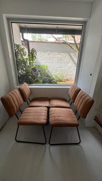 4 cognac kleurige stoelen, Scandinavisch, Comme neuf, Enlèvement, Quatre