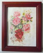 Gesigneerde aquarelle van een ruiker rozen, Ophalen of Verzenden