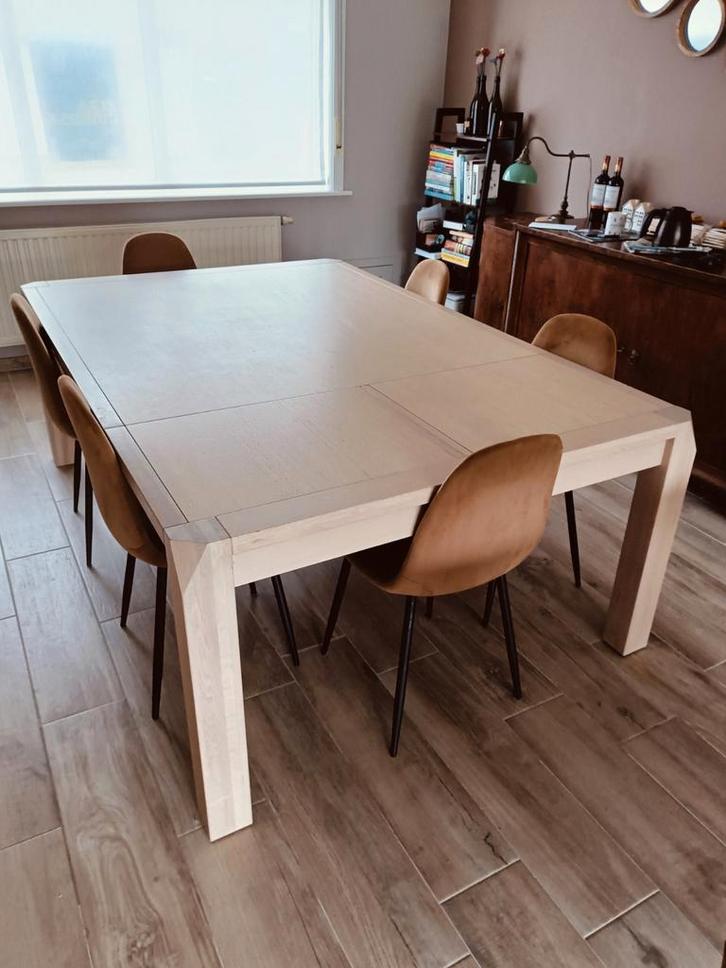 Verlengbare 160 (260) x 140 cm keukentafel (fineer, gewit), Huis en Inrichting, Tafels | Eettafels, Zo goed als nieuw, Ophalen