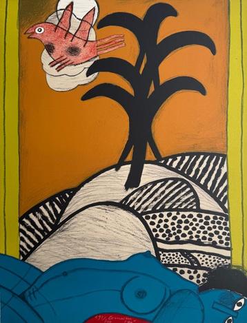 Corneille | Kleurenlitho | 'Nu blue sous un oiseau' | 1989 beschikbaar voor biedingen