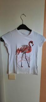witte t-shirt met roze flamingo, Kinderen en Baby's, Kinderkleding | Maat 134, Name it, Meisje, Ophalen of Verzenden, Zo goed als nieuw