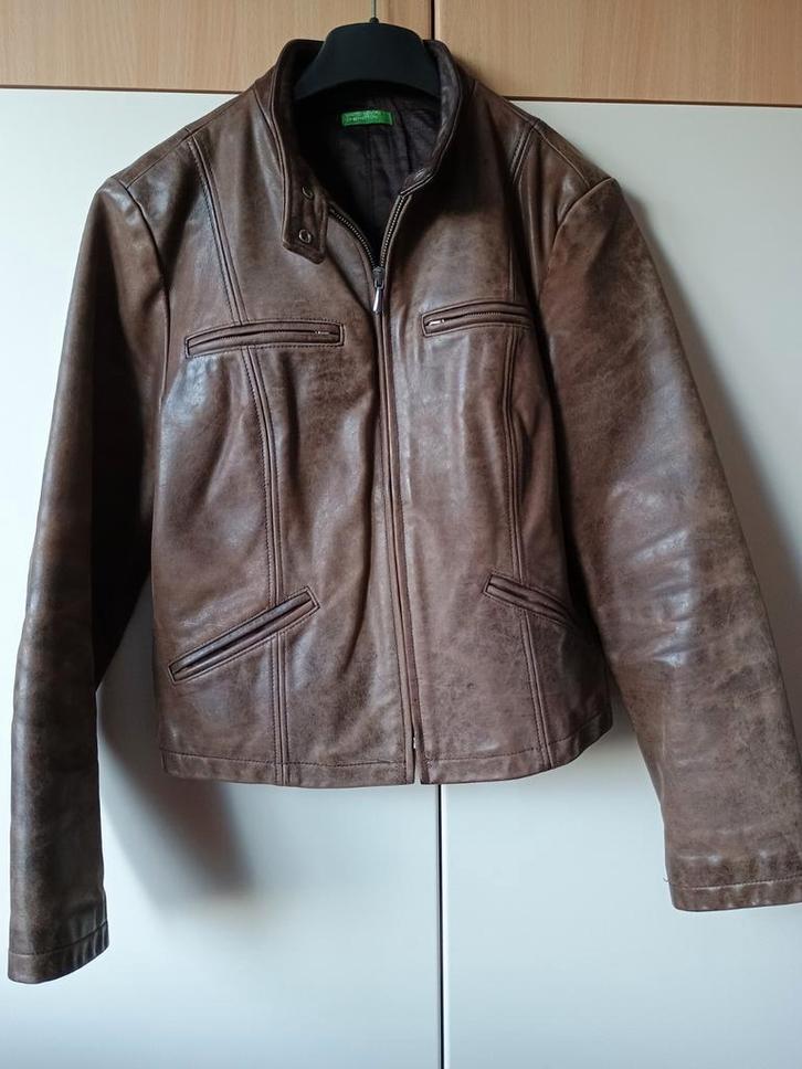 Vintage lederen jas Benetton, Kleding | Dames, Jassen | Zomer, Maat 38/40 (M), Ophalen of Verzenden