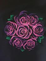 Prachtige 3d rozen geborduurd op lapje stof van 44/44cm, Ophalen of Verzenden, Zo goed als nieuw