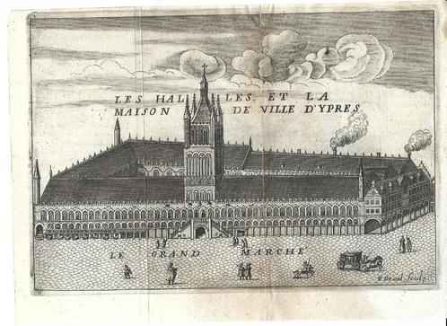 1711 - Ieper / de hallen, Antiek en Kunst, Kunst | Etsen en Gravures, Verzenden