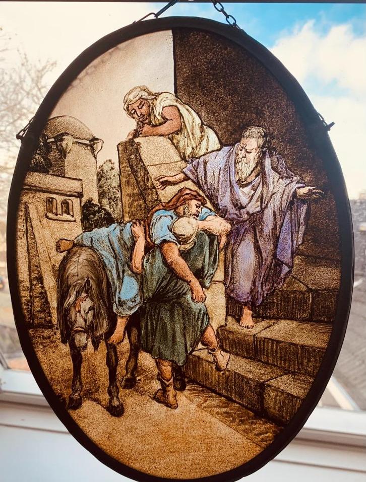 Gebrandschilderd glas in lood raamhanger, Antiek en Kunst, Kunst | Overige Kunst, Ophalen of Verzenden