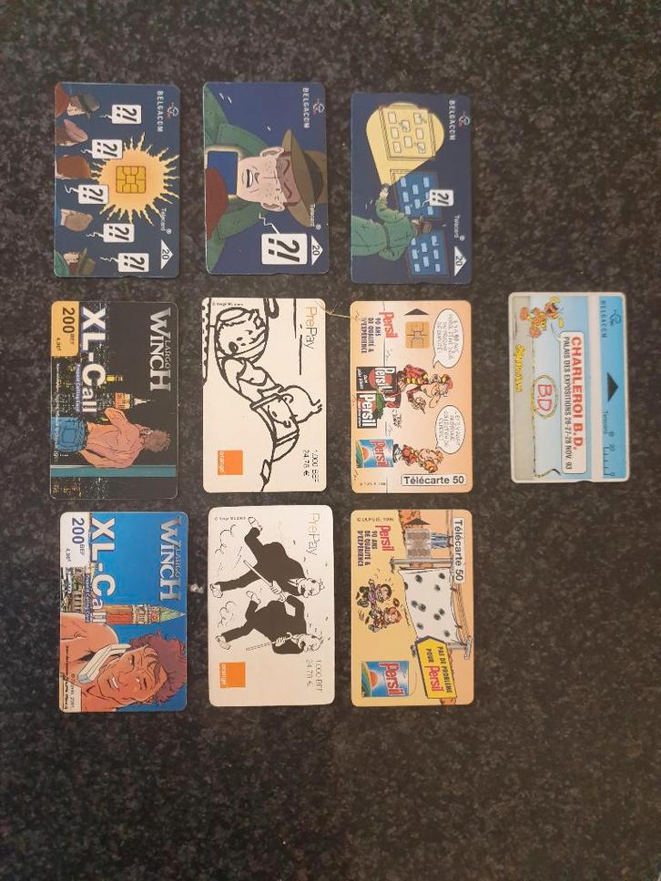 10 télécartes petit Spirou/Tintin/Marsu/Largo/Jacobs., Collections, Personnages de BD, Neuf, Image, Affiche ou Autocollant, Autres personnages