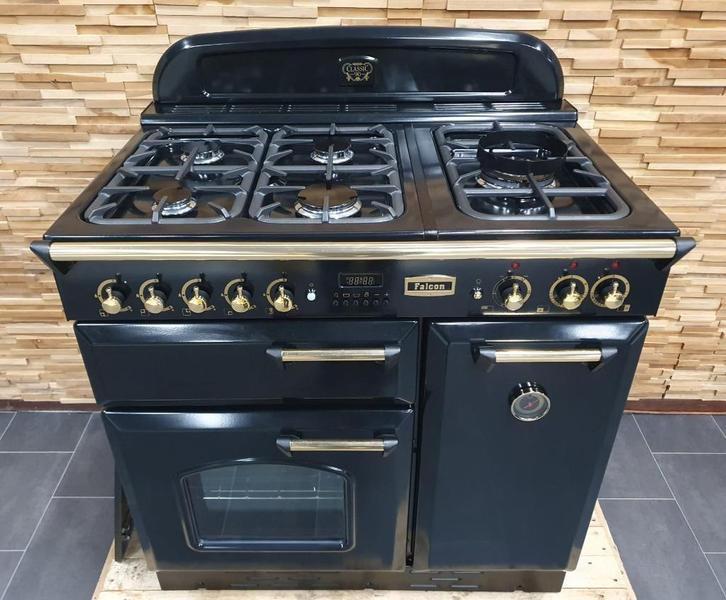 🔥Luxe Fornuis Falcon Classic 90cm zwart + messing 3 ovens, Elektronische apparatuur, Fornuizen, Zo goed als nieuw, Vrijstaand