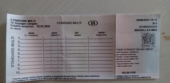 Doorgeef NMBS Standard Multi - 6 x (expires 28.02.2026), Tickets en Kaartjes, Trein, Bus en Vliegtuig, Drie personen of meer, Kortingskaartje