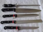 lot de 4 grands couteaux de cuisine + un aiguiseur en acier, Maison & Meubles, Inox ou Chrome, Comme neuf, Couverts en vrac, Enlèvement ou Envoi