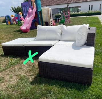 Lounge tuinset wicker witte kussens als nieuw met tafel, Enlèvement ou Envoi, Osier, Salons de jardin