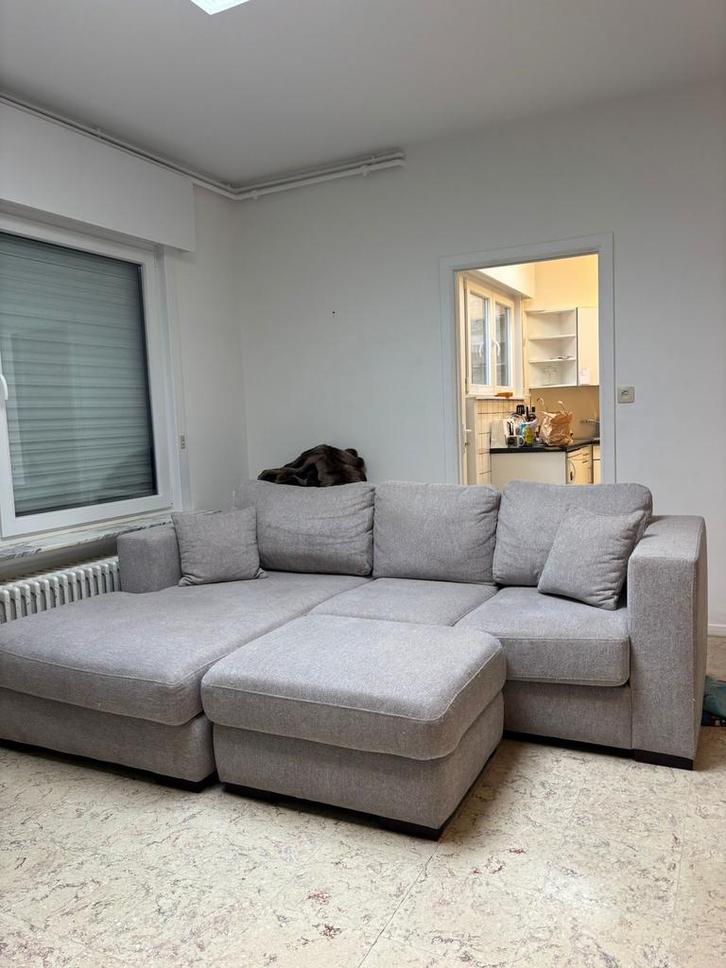 Zetel en bijpassende poef, Huis en Inrichting, Zetels | Complete zithoeken, Zo goed als nieuw, Stof, Ophalen