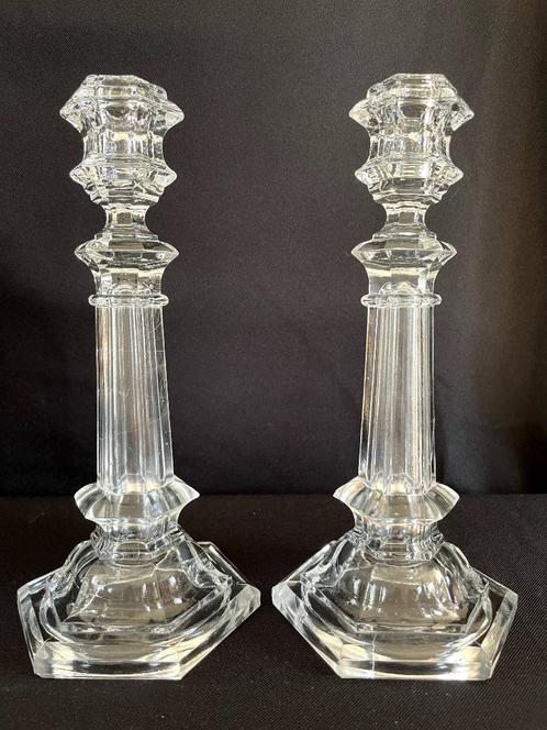 Luxval – Côtes plates – kandelaars, Antiek en Kunst, Antiek | Glaswerk en Kristal, Ophalen of Verzenden
