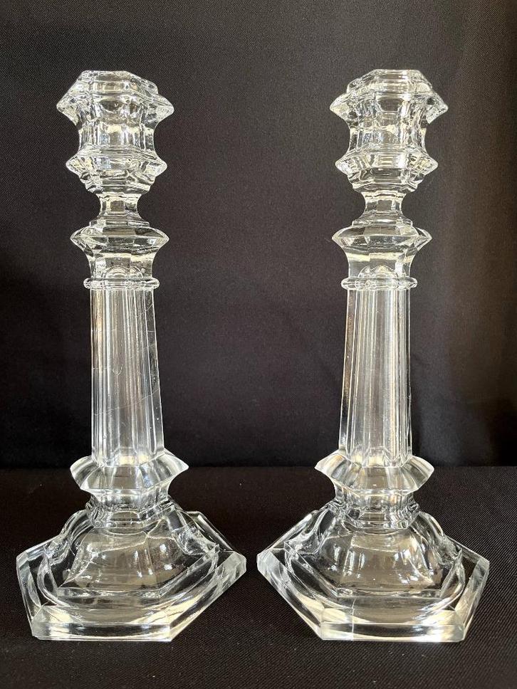 Luxval – Côtes plates – kandelaars, Antiek en Kunst, Antiek | Glaswerk en Kristal, Ophalen of Verzenden