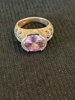 Zilveren ring met roze steen en markasiet, Ophalen of Verzenden, Zo goed als nieuw, Roze