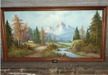 huile sur toile paysage montagneux signe beschikbaar voor biedingen