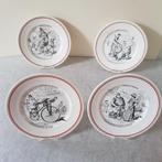 4 porseleinen bordjes Vélocipédes met cartoons, Ophalen of Verzenden
