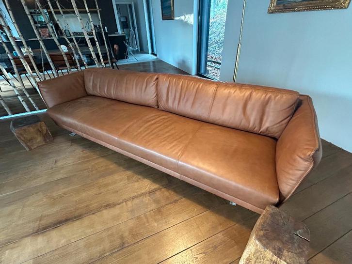 Bruine leren bank van hoge kwaliteit, Huis en Inrichting, Zetels | Zetels, Zo goed als nieuw, Rechte bank, Driepersoons, Minder dan 150 cm