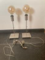 2 (nacht-) tafellamp inox 58cm met lamp, Gebruikt, 50 tot 75 cm, Ophalen of Verzenden, Metaal