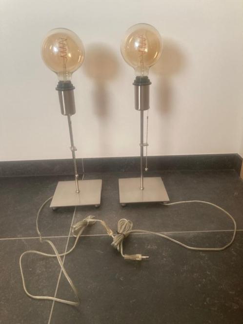 2 (nacht-) tafellamp inox 58cm met lamp, Huis en Inrichting, Lampen | Tafellampen, Gebruikt, 50 tot 75 cm, Metaal, Ophalen of Verzenden
