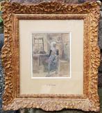 Eugène BOUDIN - Aquarel 1870 - Bretons, Verzenden