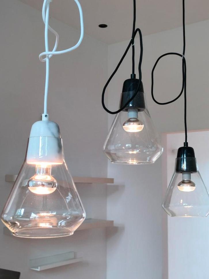 Set van 3 hanglampen glas / marmer La Redoute, Huis en Inrichting, Lampen | Hanglampen, Zo goed als nieuw, Glas, Ophalen