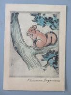 1953 Ets op postkaart Germaine Hagemans Eekhoorn in boom, Antiek en Kunst, Verzenden
