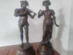 Twee bronzen beeldjes 42 cm hoog en getekend E. Anfrie., Antiek en Kunst, Ophalen