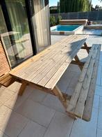 Tuintafel met 2 vaste banken aan. 3 meter lang., Tuin en Terras, Ophalen, Zo goed als nieuw