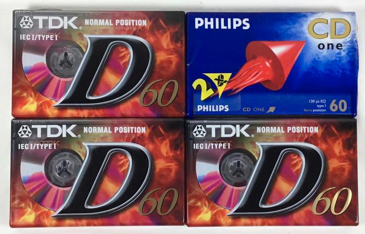 Lot van 4 vintage muziekcassettes TDK Philips NIEUW, Cd's en Dvd's, Cassettebandjes, Nieuw in verpakking, Origineel, Overige genres