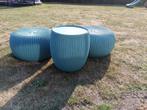 Lounge setje: 2 proefjes en tafeltje- blauw, Tuin en Terras, Kunststof, Zo goed als nieuw, Loungeset, Ophalen