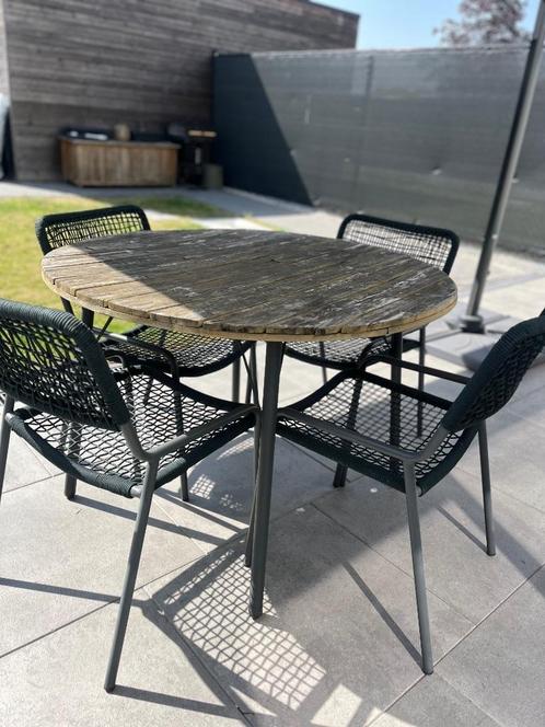 Tuintafel met stoelen, Tuin en Terras, Tuinsets en Loungesets, Gebruikt, Tuinset, Hout, 4 zitplaatsen, Eettafel, Stoel, Ophalen