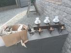 Mooie oude kroonluchter met 6 glazen lampenkappen, Antiek en Kunst, Ophalen