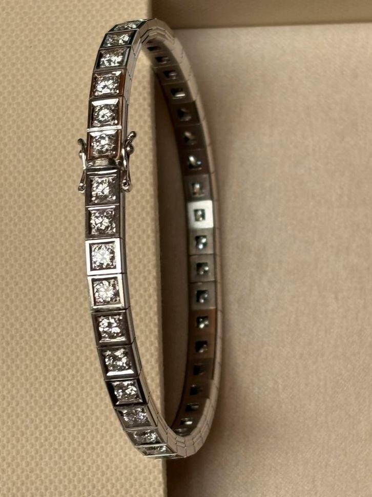 Massieve wit gouden armband handgemaakt briljanten, Handtassen en Accessoires, Armbanden, Nieuw, Wit, Ophalen of Verzenden