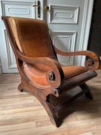 2 chaises en bois avec revêtement en cuir, Enlèvement ou Envoi