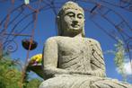 Boeddha op lotus in natuursteen meditatie, Ophalen, Zo goed als nieuw, Steen, Boeddhabeeld