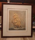 Mooie gravure / lithografie in passe-partoutkader, Antiek en Kunst, Ophalen