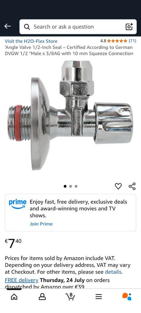 Robinet/vanne d'angle auto-obturant, Bricolage & Construction, Sanitaire, Neuf, Robinet, Enlèvement