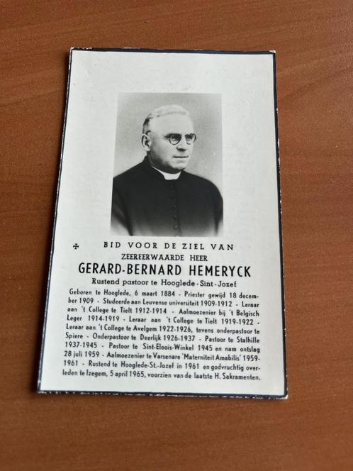 Rouwkaart pastoor A. Hemeryck  Hooglede 1884 + Izegem 1965, Collections, Images pieuses & Faire-part, Carte de condoléances, Envoi