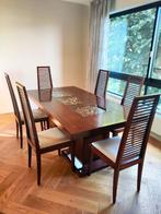 Handgemaakte eikenhouten eettafel met 8 stoelen, Huis en Inrichting, Ophalen, Gebruikt, Eikenhout, 50 tot 100 cm