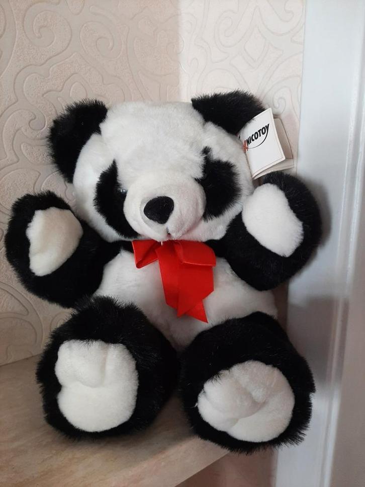 Nicotoy panda knuffel 35 cm met label, Kinderen en Baby's, Speelgoed | Knuffels en Pluche, Zo goed als nieuw, Beer, Ophalen of Verzenden