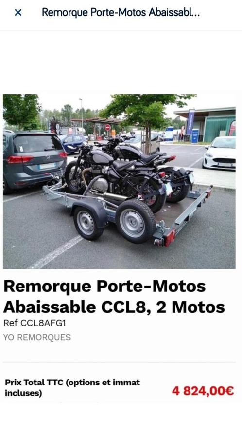 Remorque moto qui s’abaisse au sol pour deux motos oui 1quad, Autos : Divers, Remorques, Comme neuf, Enlèvement ou Envoi