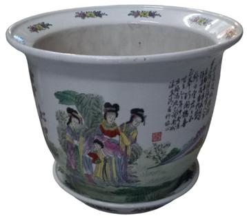 Chinese Qianlong cache pot. met onderschotel, Enlèvement