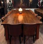 Massief eikenhout houten tafel + 14 luxe leren stoelen, Huis en Inrichting, Tafels | Eettafels, Ophalen, Zo goed als nieuw, Eikenhout