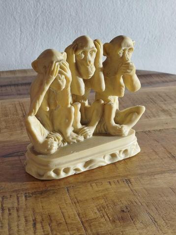 Vintage fifties beeldje Aapjes”horen,zien&zwijgen”in ivorine, Enlèvement ou Envoi, Comme neuf, Animal